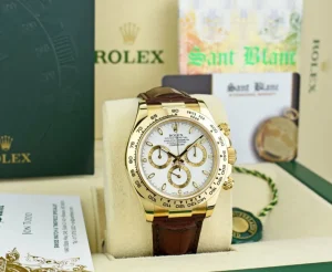 Sports Watches | Men's Watches | Sant Blanc ROLEX REHAUT Mens 18kt Gold Daytona White Index Burgundy Strap Model 116518
