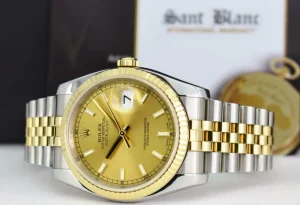 Men's Watches | Dress Watches | Sant Blanc ROLEX REHAUT Men's 18kt Gold & SS DateJust 36 Champagne Index Dial Model 116233
