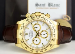 Sports Watches | Men's Watches | Sant Blanc ROLEX REHAUT Mens 18kt Gold Daytona White Index Burgundy Strap Model 116518