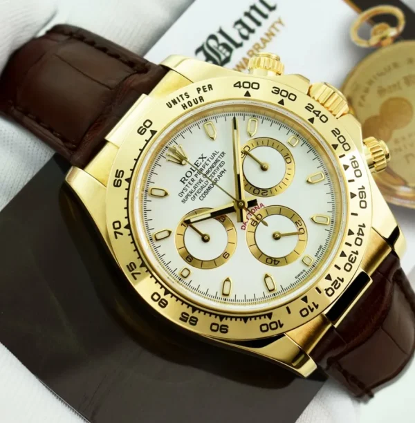 Sports Watches | Men's Watches | Sant Blanc ROLEX REHAUT Mens 18kt Gold Daytona White Index Burgundy Strap Model 116518