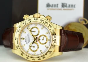 Sports Watches | Men's Watches | Sant Blanc ROLEX REHAUT Mens 18kt Gold Daytona White Index Burgundy Strap Model 116518