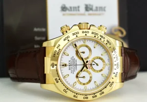 Sports Watches | Men's Watches | Sant Blanc ROLEX REHAUT Mens 18kt Gold Daytona White Index Burgundy Strap Model 116518