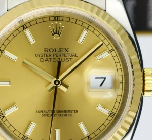 Men's Watches | Dress Watches | Sant Blanc ROLEX REHAUT Men's 18kt Gold & SS DateJust 36 Champagne Index Dial Model 116233