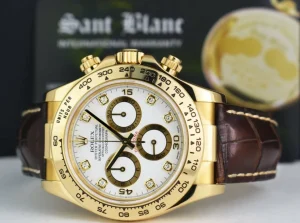 Racing Professional Watches | Sant Blanc ROLEX Rehaut Mens 18kt Gold Daytona White Diamond Dial Brown Strap Model 116518
