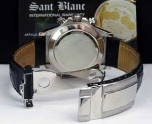 Sports Watches | Racing Professional Watches | Sant Blanc ROLEX Rehaut Mens 18kt White Gold Daytona with White Index Dial and Black Strap Model 116519