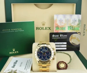 Sports Watches | Racing Professional Watches | Sant Blanc ROLEX Rehaut Mens 18kt Yellow Gold Daytona Blue Race Arabic Dial Model 116528