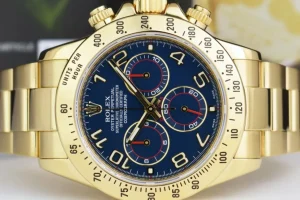 Sports Watches | Racing Professional Watches | Sant Blanc ROLEX Rehaut Mens 18kt Yellow Gold Daytona Blue Race Arabic Dial Model 116528
