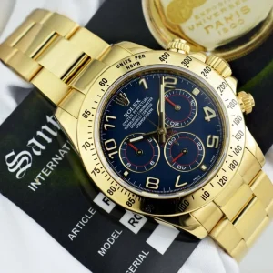 Sports Watches | Racing Professional Watches | Sant Blanc ROLEX Rehaut Mens 18kt Yellow Gold Daytona Blue Race Arabic Dial Model 116528