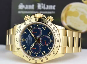 Sports Watches | Racing Professional Watches | Sant Blanc ROLEX Rehaut Mens 18kt Yellow Gold Daytona Blue Race Arabic Dial Model 116528