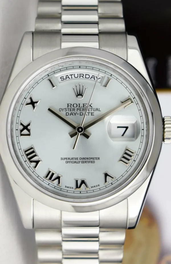 President Dress Watches | Men's Watches | Sant Blanc ROLEX REHAUT Mens Platinum President Day Date Bold Roman Dial Model 118206