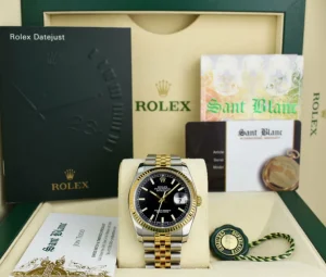 Men's Watches | Dress Watches | Sant Blanc Rolex Rehaut 36mm 18kt Gold & Stainless Steel DateJust Black Index Dial Model 116233