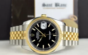 Men's Watches | Dress Watches | Sant Blanc Rolex Rehaut 36mm 18kt Gold & Stainless Steel DateJust Black Index Dial Model 116233