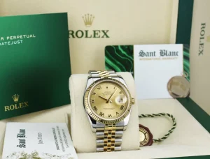 Dress Watches | Sant Blanc ROLEX Rehaut 36mm 18kt Gold & Stainless Steel DateJust Champagne Roman Model 116233