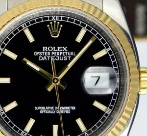 Men's Watches | Dress Watches | Sant Blanc Rolex Rehaut 36mm 18kt Gold & Stainless Steel DateJust Black Index Dial Model 116233