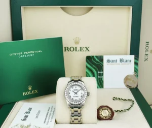 The Masterpiece | Sant Blanc ROLEX Rehaut 29mm 18kt White Gold Masterpiece White Roman Dial Model 80299