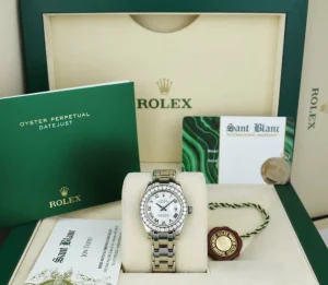 Ladies Watches | The Masterpiece | Sant Blanc ROLEX Rehaut 29mm 18kt White Gold Masterpiece White Bold Roman Model 80299