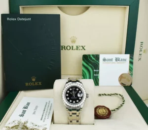 The Masterpiece | Sant Blanc ROLEX Rehaut 29mm 18kt White Gold Masterpiece Black Diamond Dial Model 80299