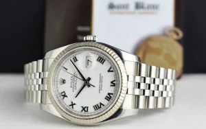 Men's Watches | Dress Watches | Sant Blanc ROLEX Rehaut 36mm 18kt White Gold & Stainless Steel Datejust White Roman Dial Model 116234