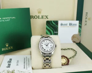 Ladies Watches | The Masterpiece | Sant Blanc ROLEX Rehaut 29mm 18kt White Gold Masterpiece White Bold Roman Model 80299