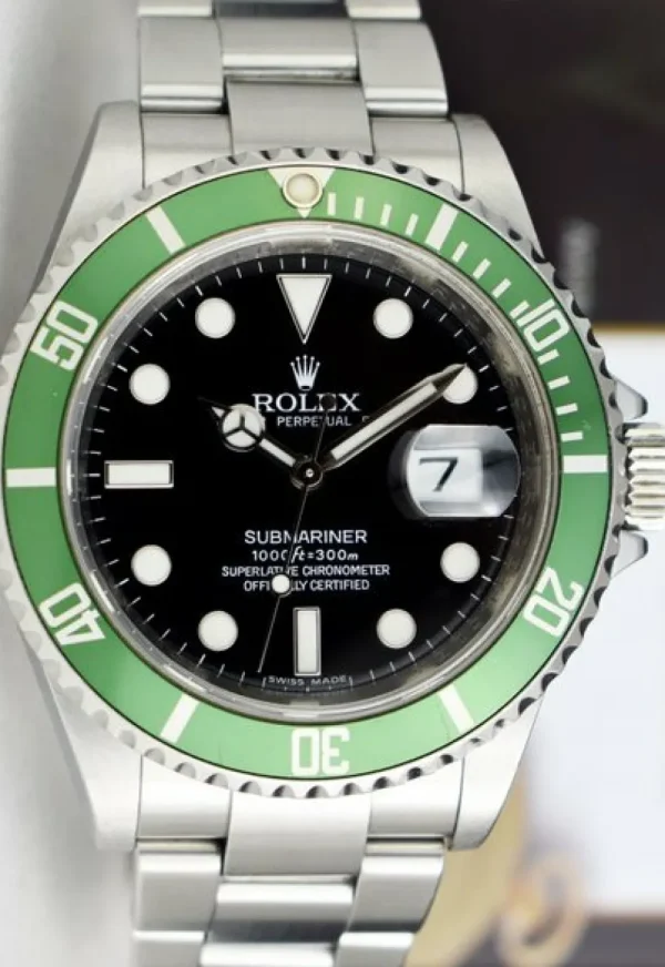 Diving Professional Watches | Sant Blanc ROLEX Rehaut Stainless Steel Submariner Kermit Green Bezel Model 16610