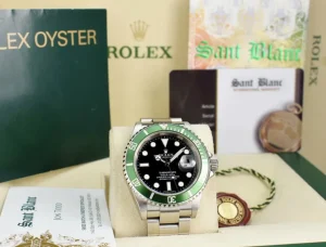 Diving Professional Watches | Sant Blanc ROLEX Rehaut Stainless Steel Submariner Kermit Green Bezel Model 16610
