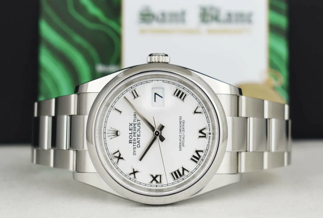 rolex_stainless_steel_dat_3.webp Dress Watches | Sant Blanc ROLEX Stainless Steel DateJust 36 White Roman with Card Model 126200
