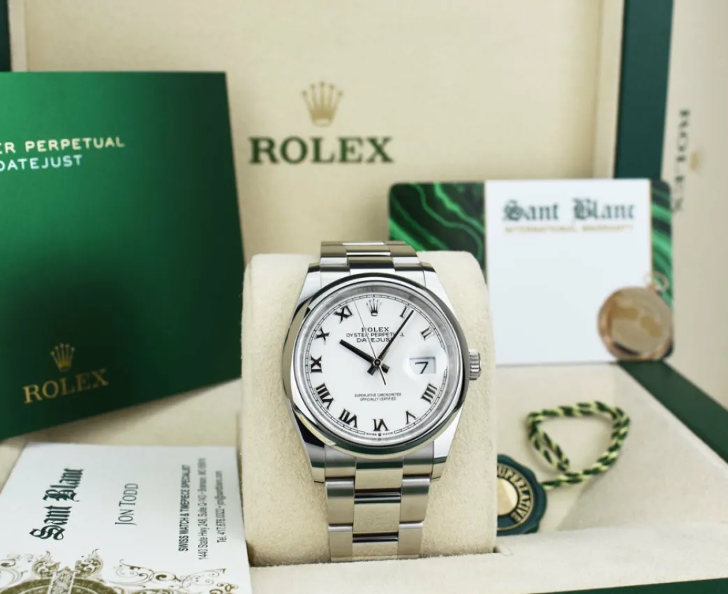 rolex_stainless_steel_dat_6.webp Dress Watches | Sant Blanc ROLEX Stainless Steel DateJust 36 White Roman with Card Model 126200