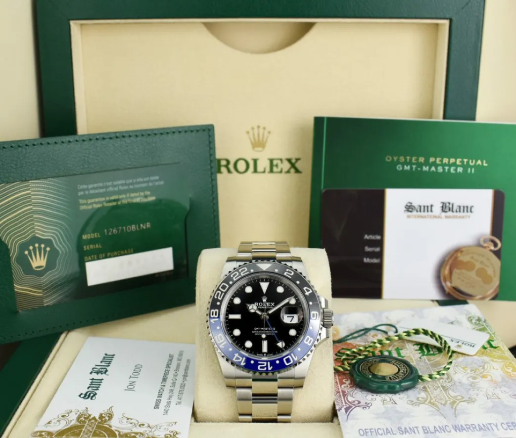 rolex_stainless_steel_gmt_0-5.webp Pilots Professional Watches | Sant Blanc ROLEX Stainless Steel GMT Master II Batman with Card Model 126710 BLNR