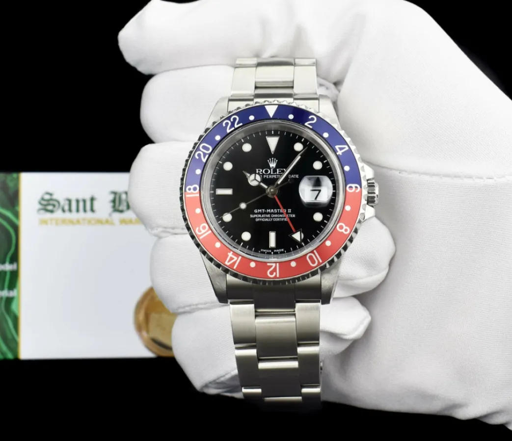rolex_stainless_steel_gmt_1-1.webp Pilots Professional Watches | Sant Blanc ROLEX Stainless Steel GMT Master II Pepsi Bezel Model 16710