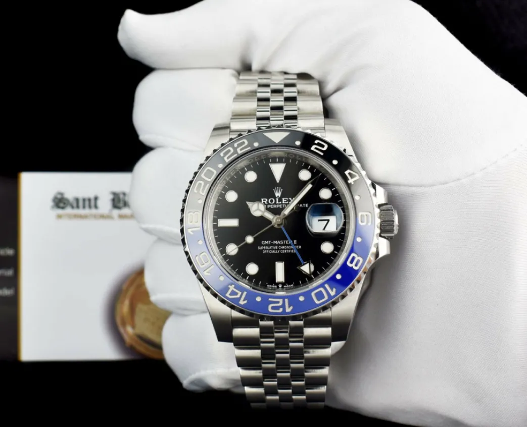 rolex_stainless_steel_gmt_1-2.webp Pilots Professional Watches | Sant Blanc ROLEX Stainless Steel GMT Master II Black Dial Model 126710BLNR
