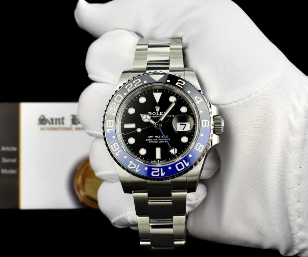 rolex_stainless_steel_gmt_1-5.webp Pilots Professional Watches | Sant Blanc ROLEX Stainless Steel GMT Master II Batman with Card Model 126710 BLNR