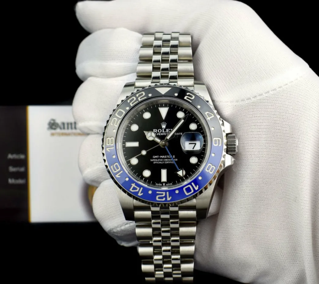 rolex_stainless_steel_gmt_1-8.webp Men's Watches | Pilots Professional Watches | Sant Blanc ROLEX Stainless Steel GMT Master II Blue Black Bezel "Batman" Model 126710