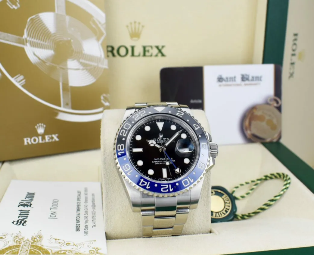 rolex_stainless_steel_gmt_2-4.webp Pilots Professional Watches | Sant Blanc ROLEX Stainless Steel GMT Master II Blue & Black "Batman" Model 116710 BLNR