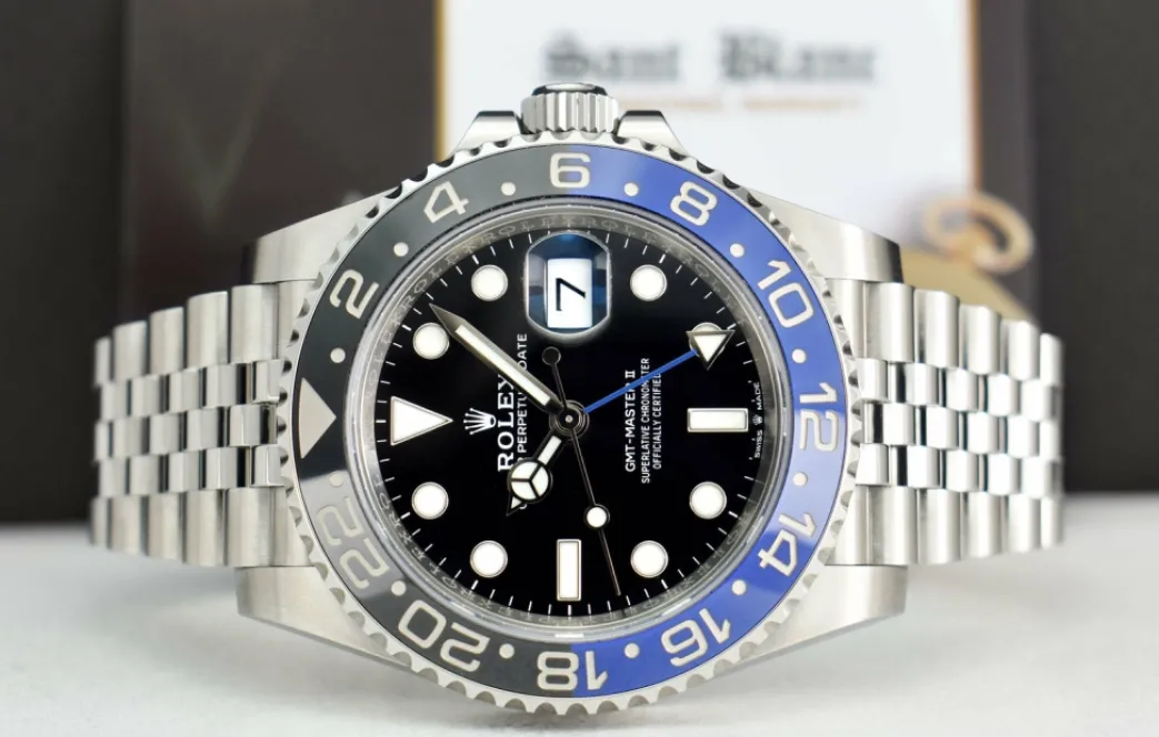 rolex_stainless_steel_gmt_3-2.webp Pilots Professional Watches | Sant Blanc ROLEX Stainless Steel GMT Master II Black Dial Model 126710BLNR
