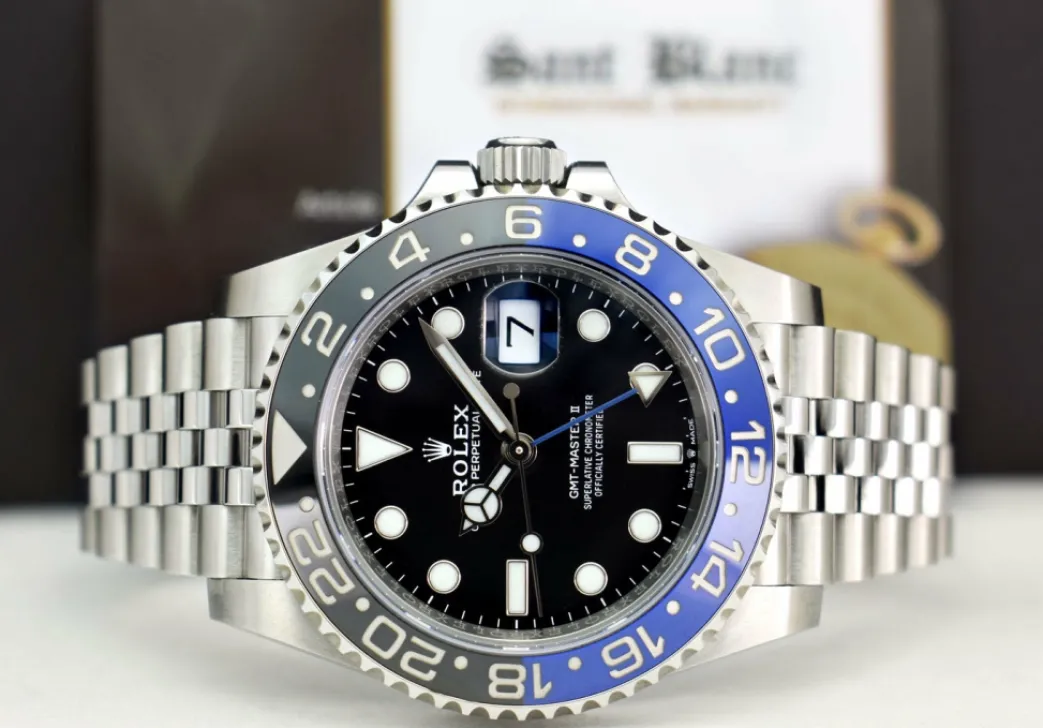 rolex_stainless_steel_gmt_3-9.webp Men's Watches | Pilots Professional Watches | Sant Blanc ROLEX Stainless Steel GMT Master II Blue Black Bezel "Batman" Model 126710