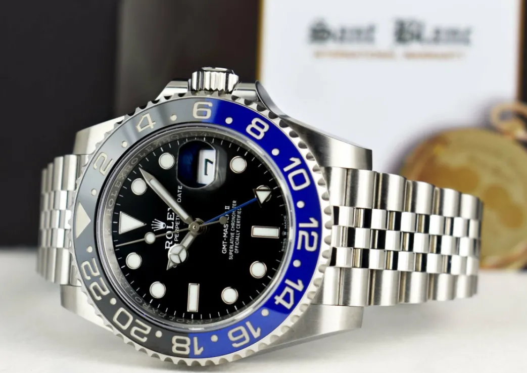 rolex_stainless_steel_gmt_4-8.webp Men's Watches | Pilots Professional Watches | Sant Blanc ROLEX Stainless Steel GMT Master II Blue Black Bezel "Batman" Model 126710