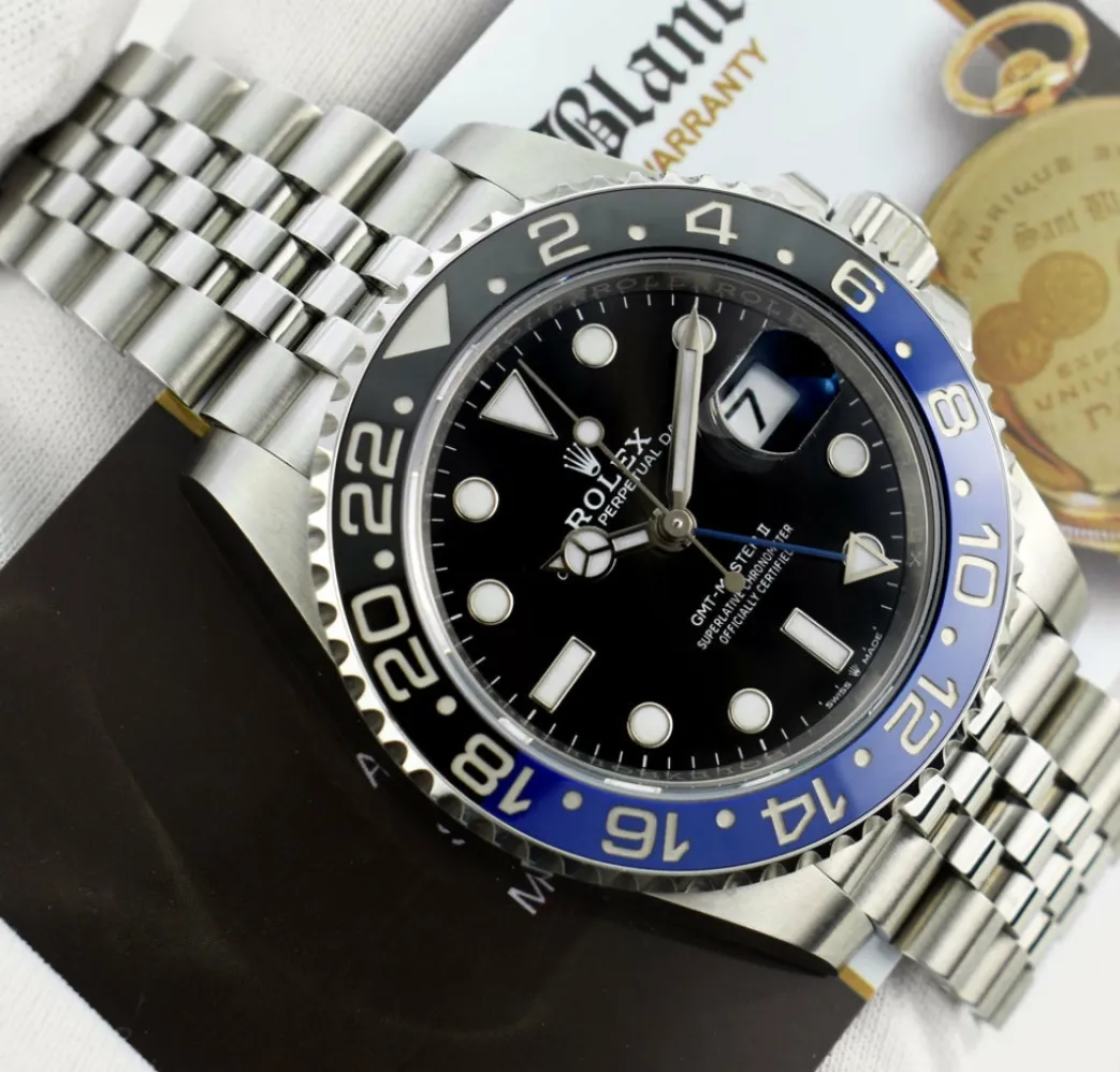 rolex_stainless_steel_gmt_4-9.webp Men's Watches | Pilots Professional Watches | Sant Blanc ROLEX Stainless Steel GMT Master II Blue Black Bezel "Batman" Model 126710