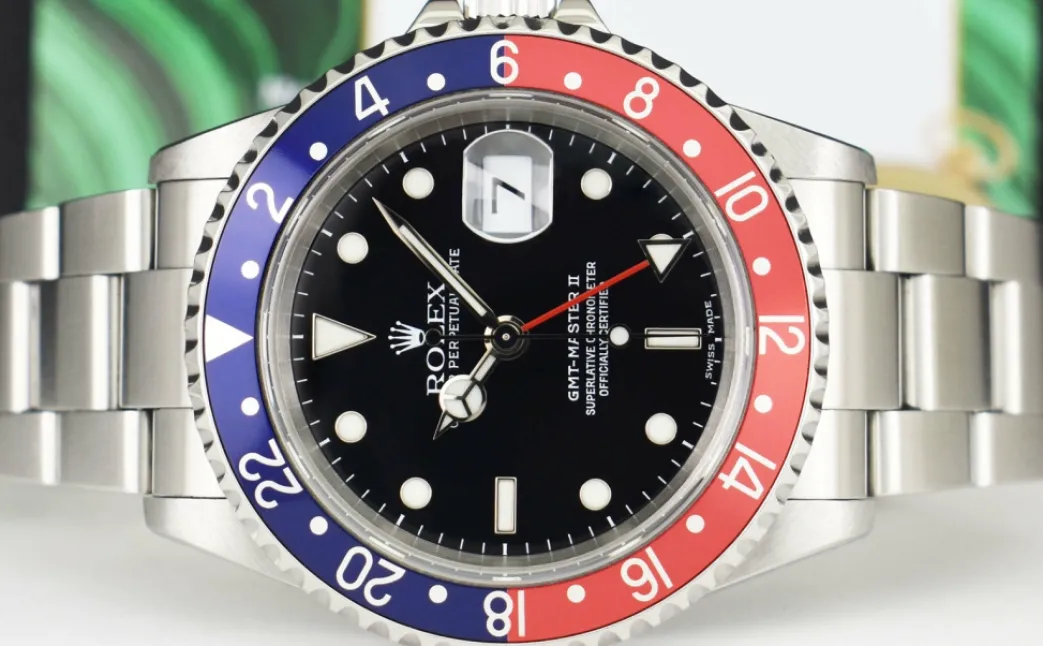 rolex_stainless_steel_gmt_5-1.webp Pilots Professional Watches | Sant Blanc ROLEX Stainless Steel GMT Master II Pepsi Bezel Model 16710
