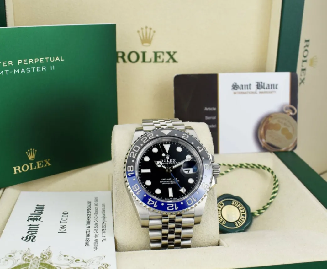 rolex_stainless_steel_gmt_5-2.webp Pilots Professional Watches | Sant Blanc ROLEX Stainless Steel GMT Master II Black Dial Model 126710BLNR