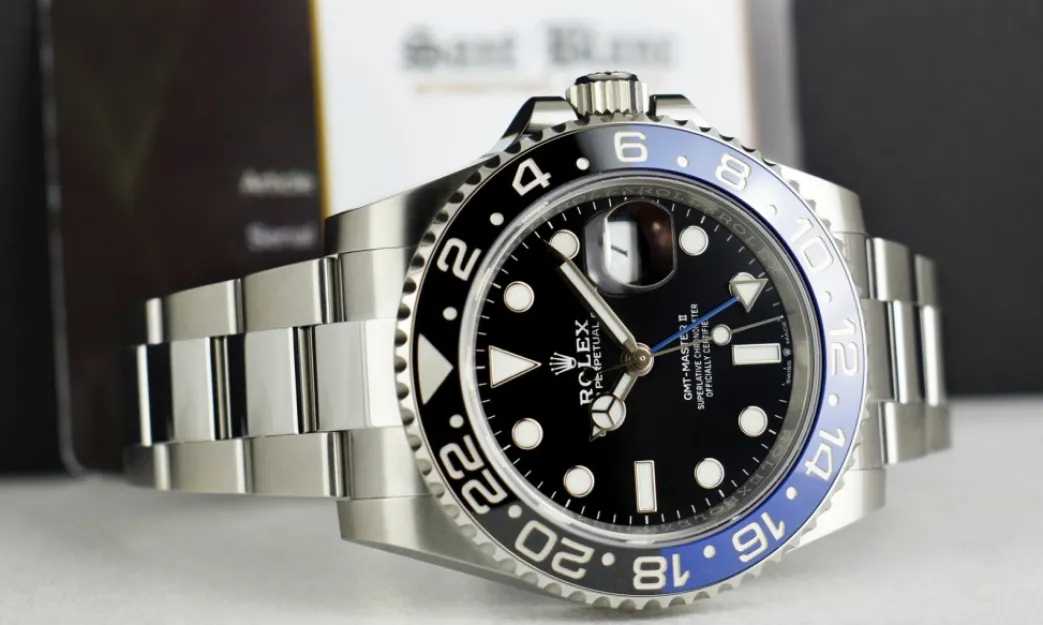 rolex_stainless_steel_gmt_5-5.webp Pilots Professional Watches | Sant Blanc ROLEX Stainless Steel GMT Master II Batman with Card Model 126710 BLNR