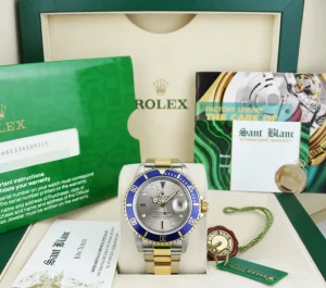 Diving Professional Watches | Men's Watches | Sant Blanc ROLEX Vintage 18kt Gold & Stainless Steel Submariner Silver Serti Dial Model 16613