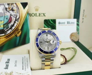 Diving Professional Watches | Men's Watches | Sant Blanc ROLEX Vintage 18kt Gold & Stainless Steel Submariner Silver Serti Dial Model 16613