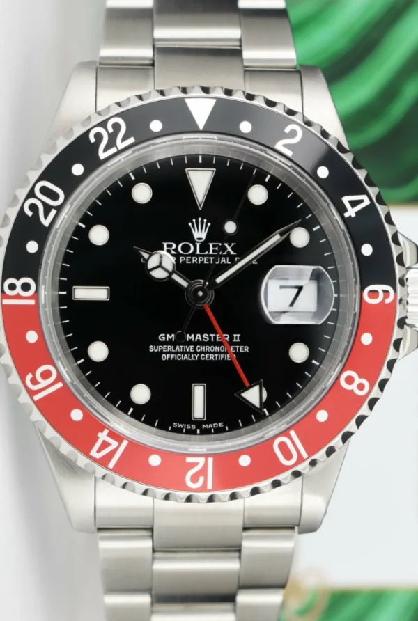 Pilots Professional Watches | Sant Blanc ROLEX Vintage Stainless Steel GMT Master II Black & Red 