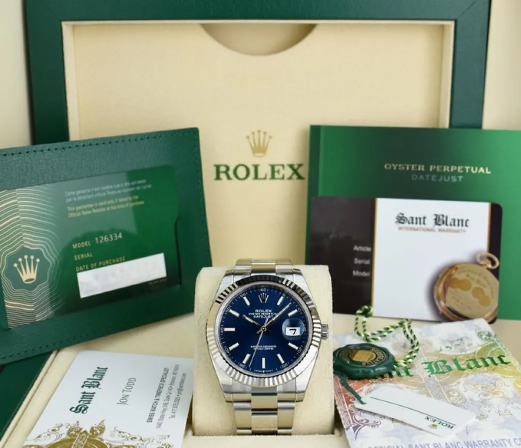 rolex_white_gold__stainle_0.webp Men's Watches | Dress Watches | Sant Blanc ROLEX White Gold & Stainless DateJust 41 Blue Index Box & Card Model 126334