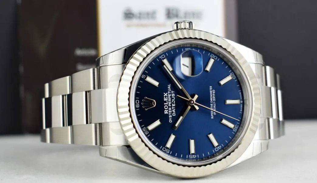 rolex_white_gold__stainle_2.webp Men's Watches | Dress Watches | Sant Blanc ROLEX White Gold & Stainless DateJust 41 Blue Index Box & Card Model 126334