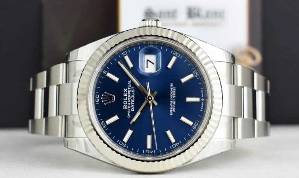 rolex_white_gold__stainle_4.webp Men's Watches | Dress Watches | Sant Blanc ROLEX White Gold & Stainless DateJust 41 Blue Index Box & Card Model 126334