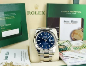 Men's Watches | Dress Watches | Sant Blanc ROLEX White Gold & Stainless DateJust 41 Blue Index Box & Card Model 126334