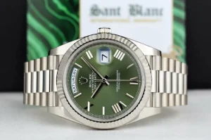 President Dress Watches | Sant Blanc ROLEX White Gold Day Date 40 President Green Roman with Card Model 228239