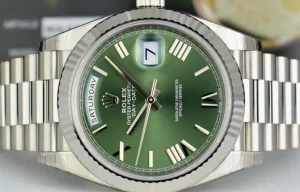 President Dress Watches | Sant Blanc ROLEX White Gold DayDate 40 President Green Roman Model 228239