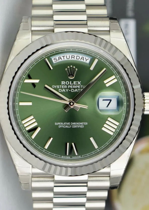 President Dress Watches | Sant Blanc ROLEX White Gold DayDate 40 President Green Roman Model 228239